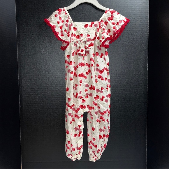 Jessica Simpson toddler one-piece outfit, cream with red flower petals all over - Picture 2 of 12